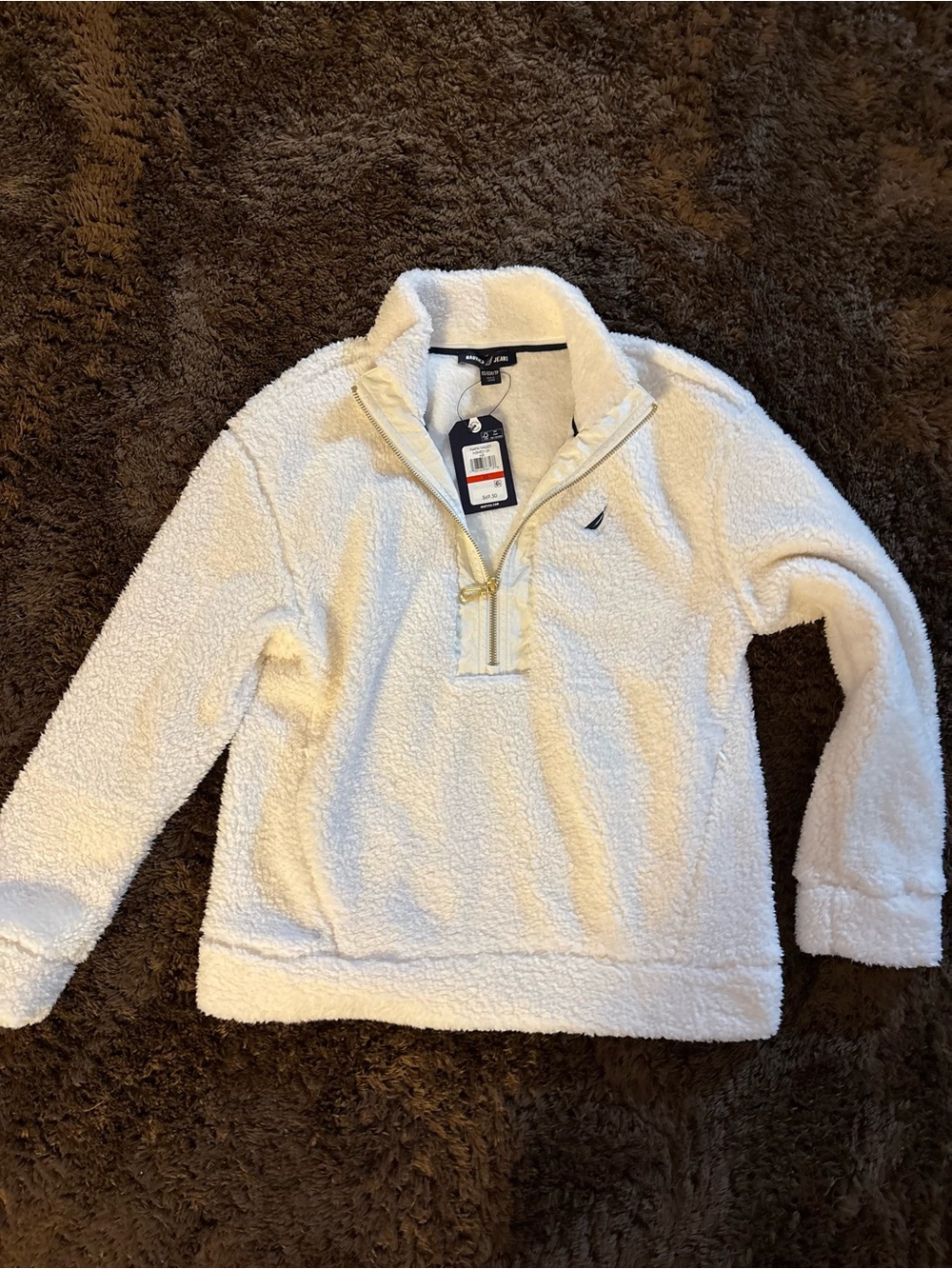 Nautica Women's Cream Sherpa Half-Zip Pullover Sweater - New with Tags